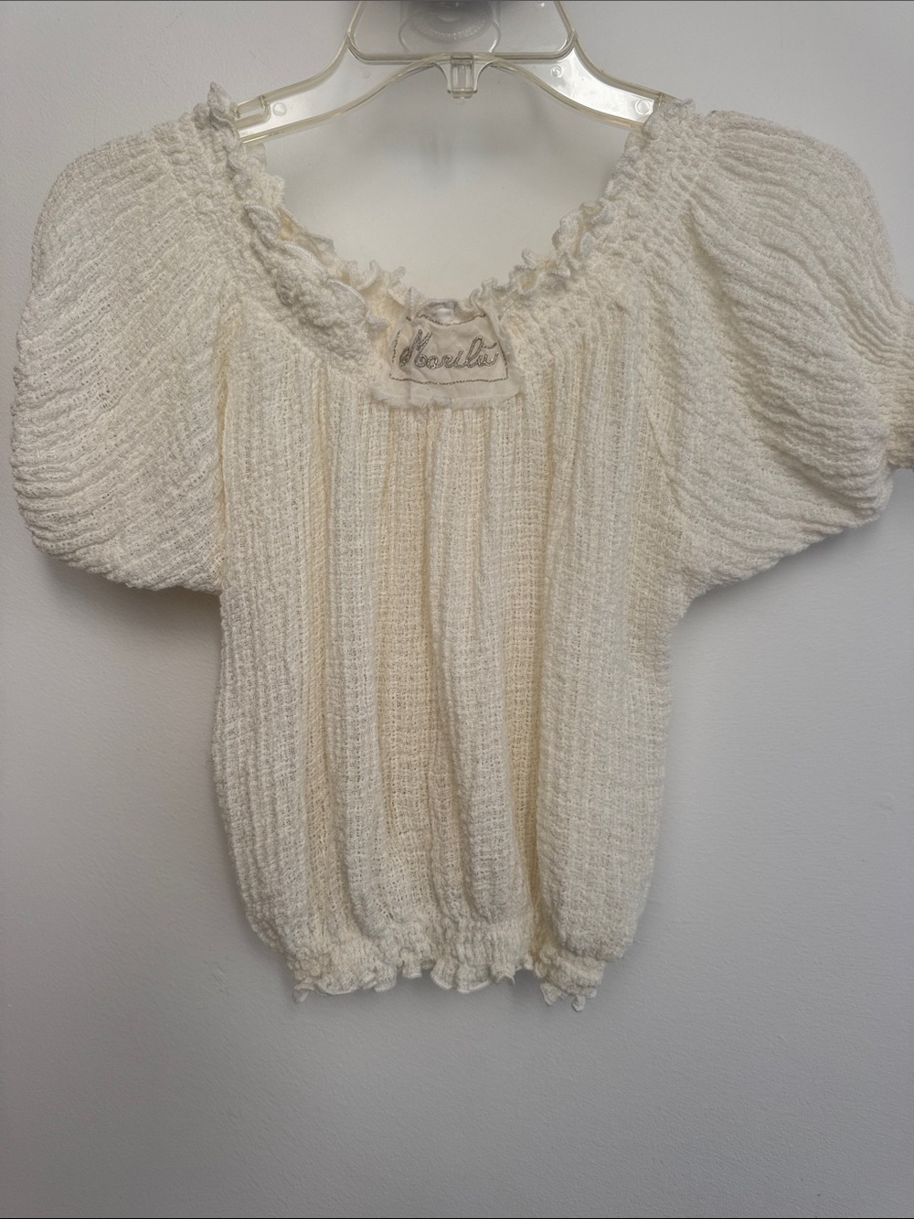 Smocked Cream Puff-Sleeve Peasant Blouse -